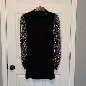 Elegant Black Dress with Sequin Sleeves sz 4-6 NWOT